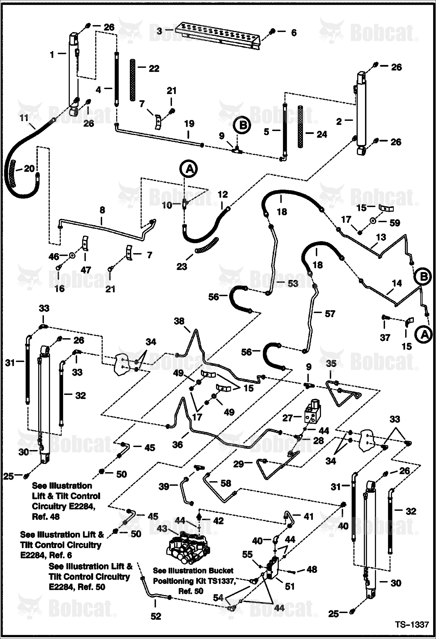 Hydraulic Circuitry (W/ Bucket Positioning Valve) 514111574 - 514112197, 514112199 - 514112234, 514112238, 514112451 - 514121999, 514211214 - 514211263, 514211270 - 514221999