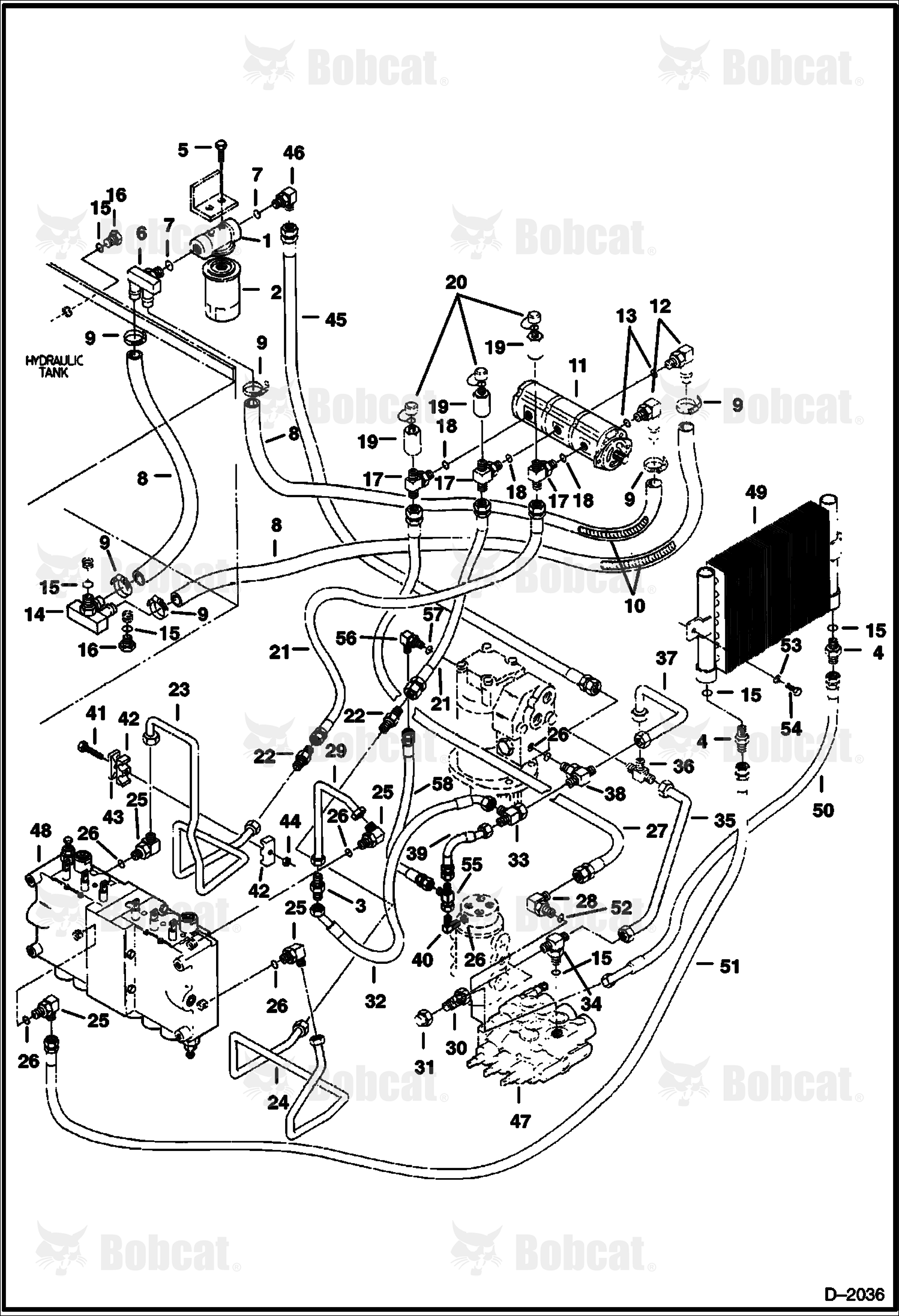 Hydraulic Circuitry (Tank to Pump to Valves) (Standard Control Pattern)