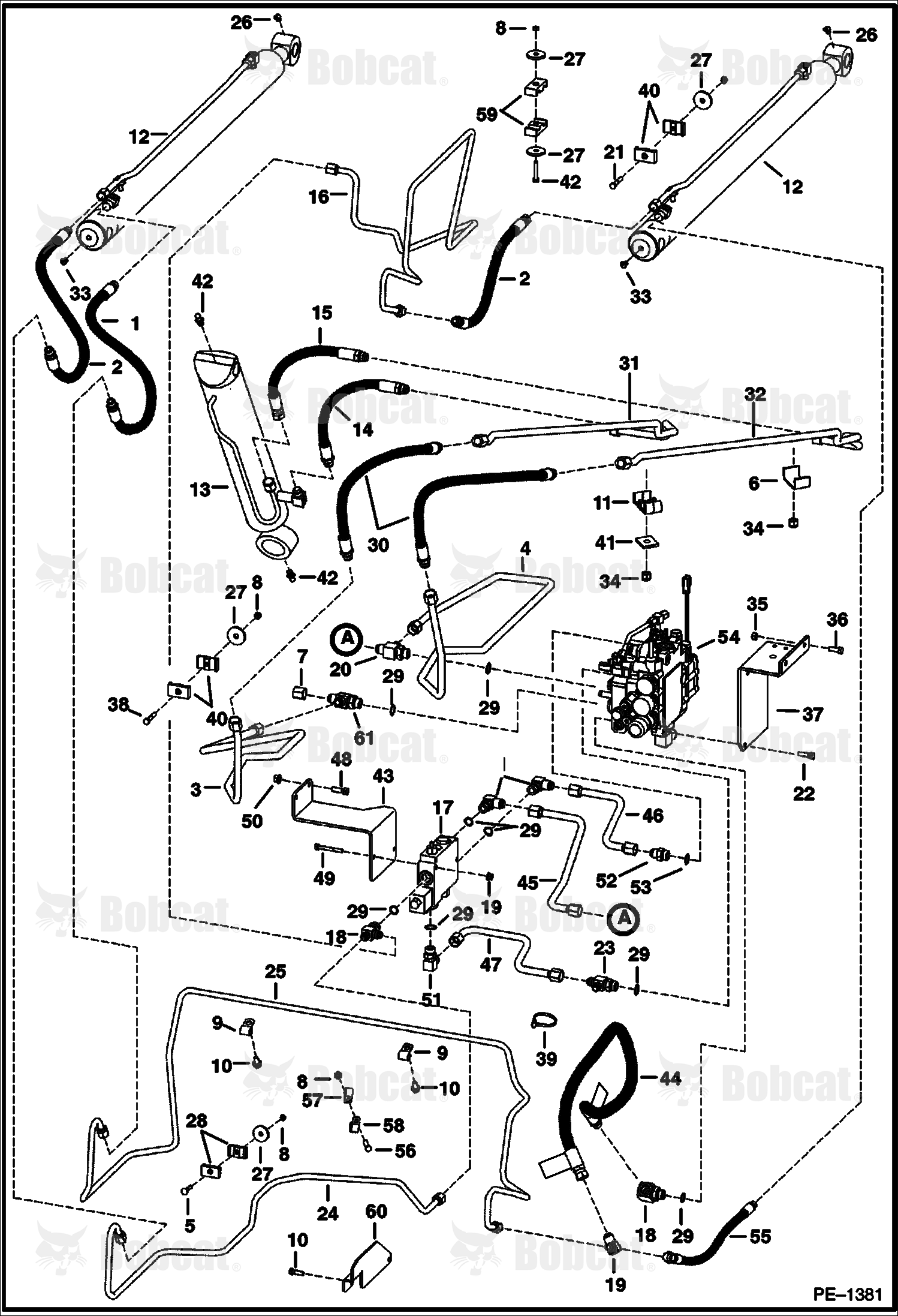 Hydraulic Circuitry (W/Bucket Positioning Valve) 518915182 & Above, 516815032 & Above, 517515006 & Above