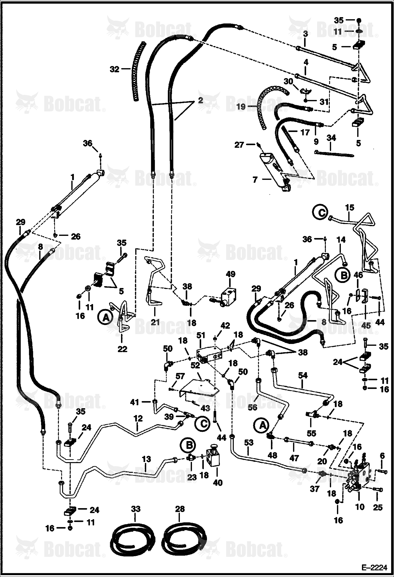 Hydraulic Circuitry (W/ Bucket Positioning Valve) 512220297 & Below, 512440720 & Below, 512612257 & Below