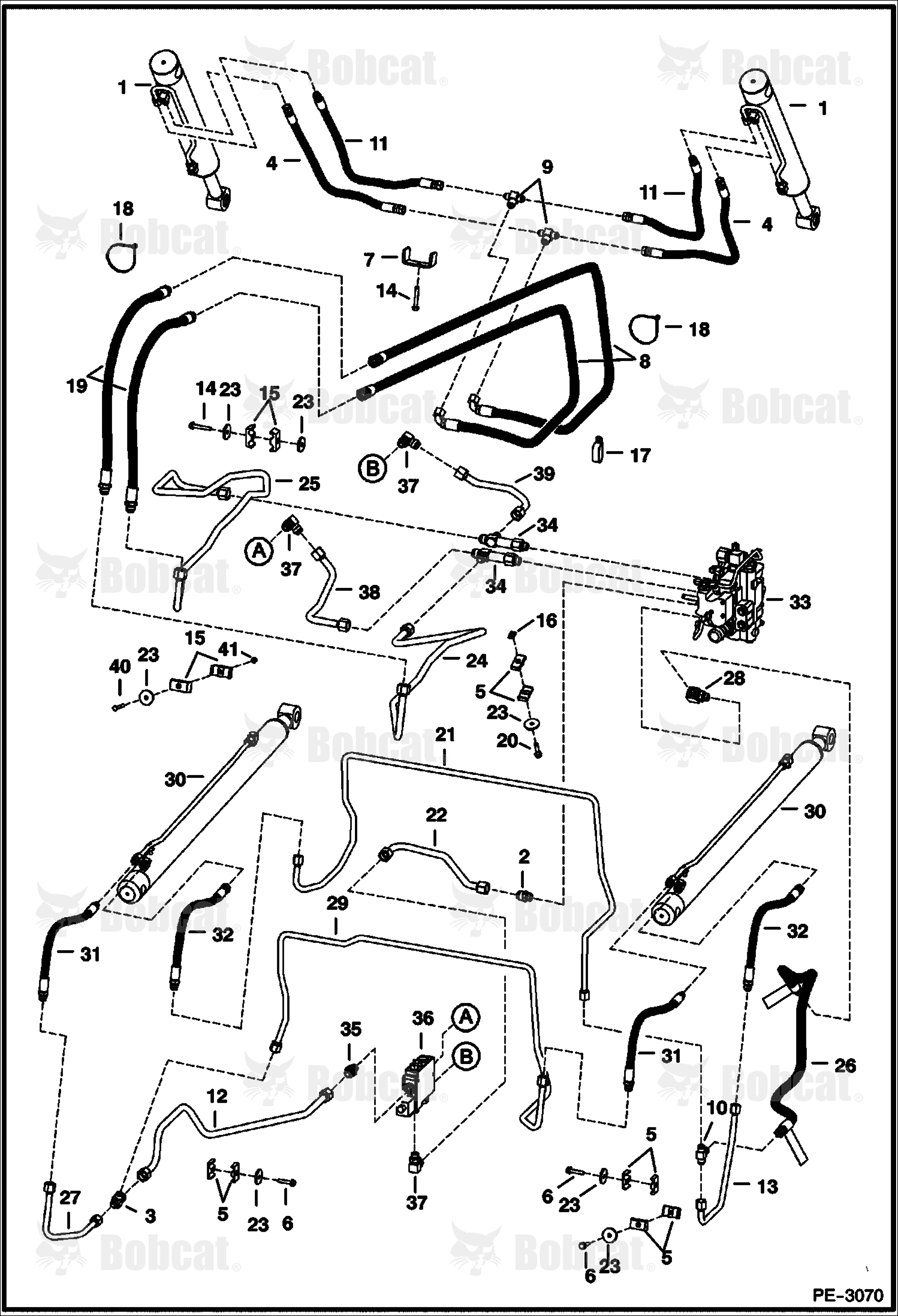 Hydraulic Circuitry (W/Bucket Positioning Valve) (W/O Cooling Upgrade) 530713065 & Below, 530811454 & Below
