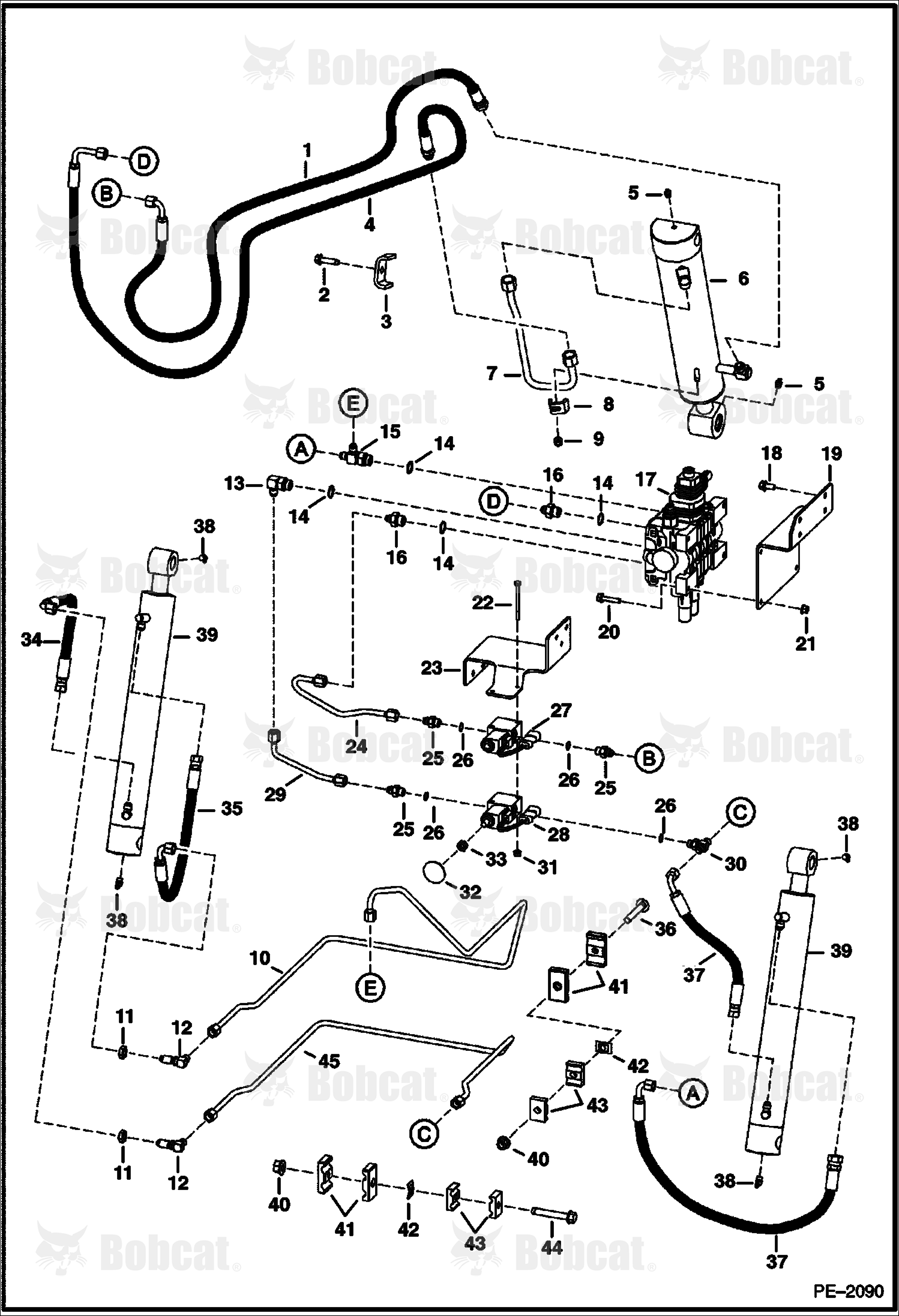 Hydraulic Circuitry (Work Cylinders) (Four Section Main Valve)