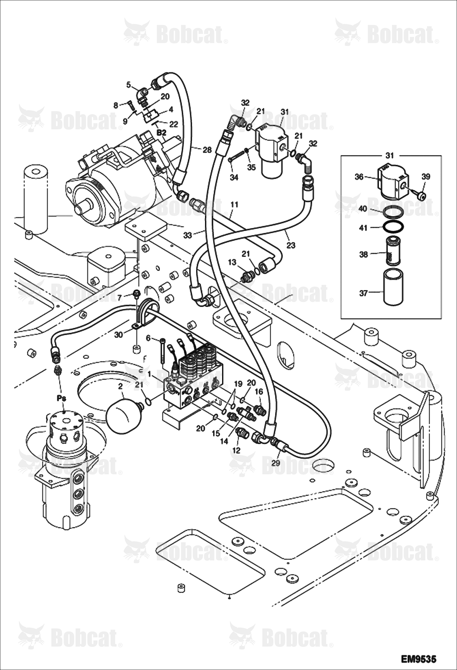 Hydraulic Circuitry (Manifold & Pump) (W/Pilot Filter) AET311882 & Above, AETB11882 & Above