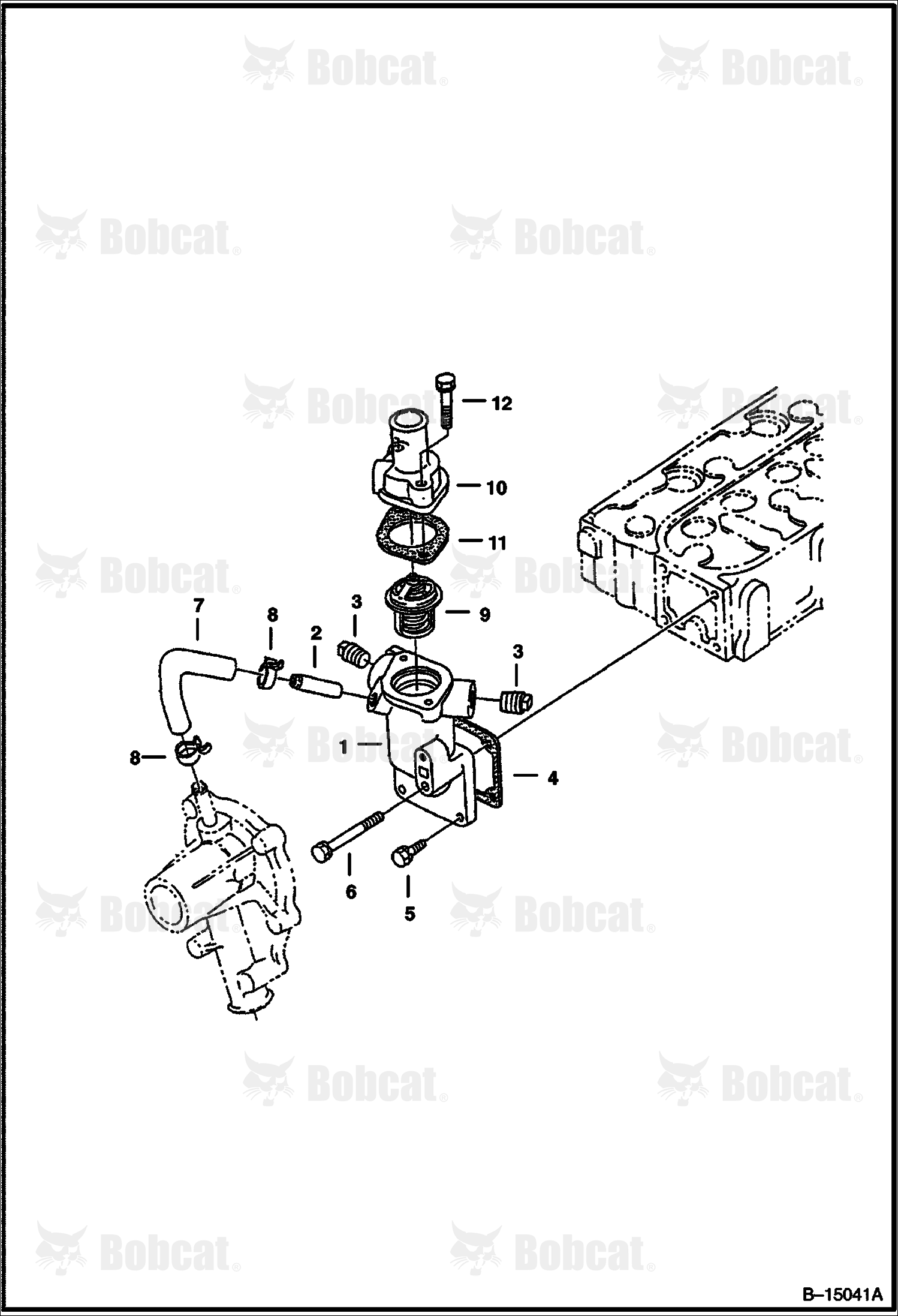 Water Flange & Thermostat (Kubota D1005 Tier II)  538911001 & Above, 539011001 & Above
