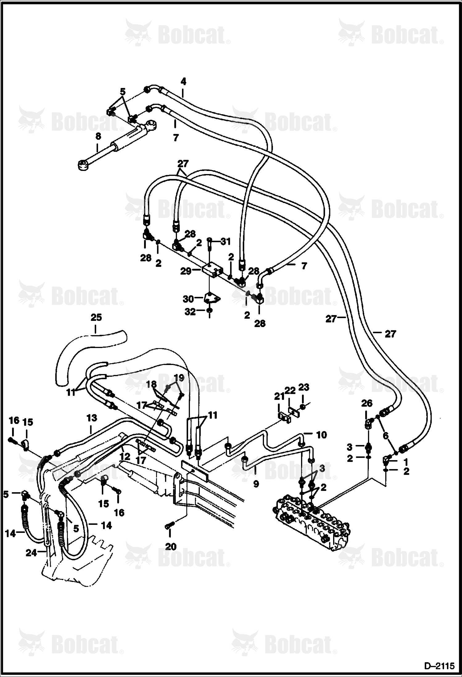 Hydraulic Circuitry (Valve to Bucket & Boom Swing - With Swing Cylinder Lock Valve)