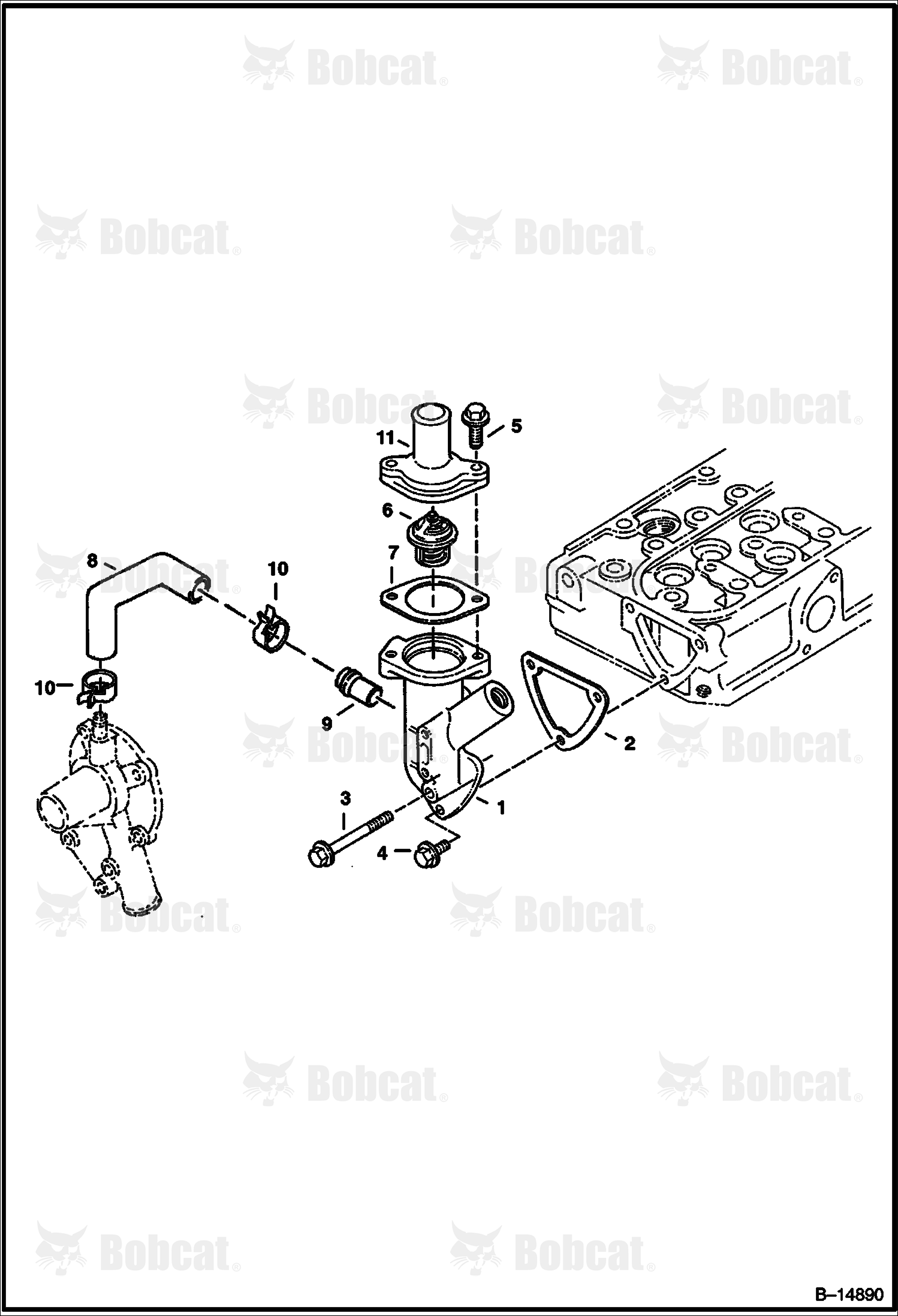 Water Flange & Thermostat (Kubota D722-EB-BC-4) (Tier I)  523611001 & Above, 523711001 & Above
