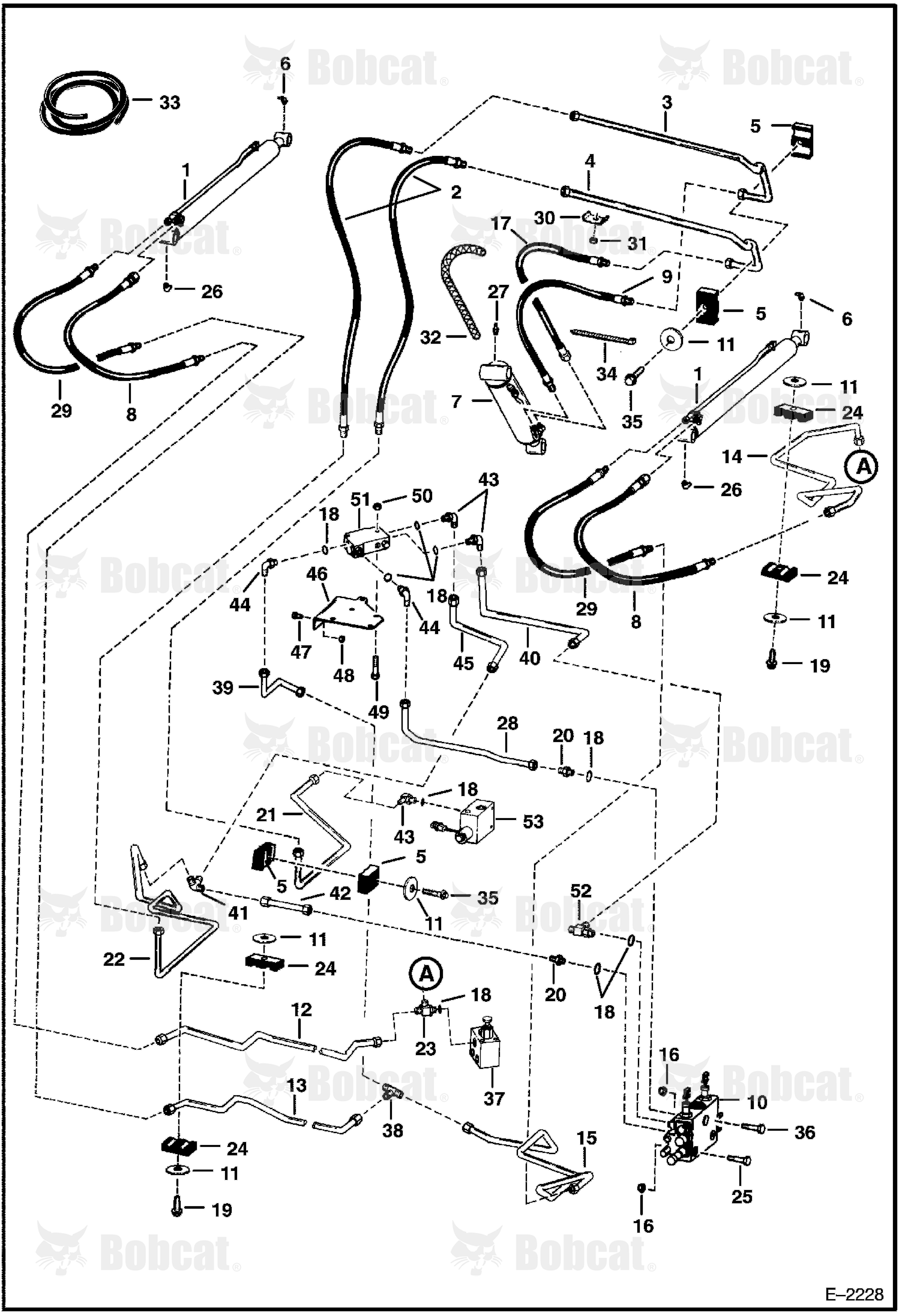 Hydraulic Circuitry (W/Bucket Positioning Valve) 512727420 & Below, 508694508 & Below, 511476001 & Above