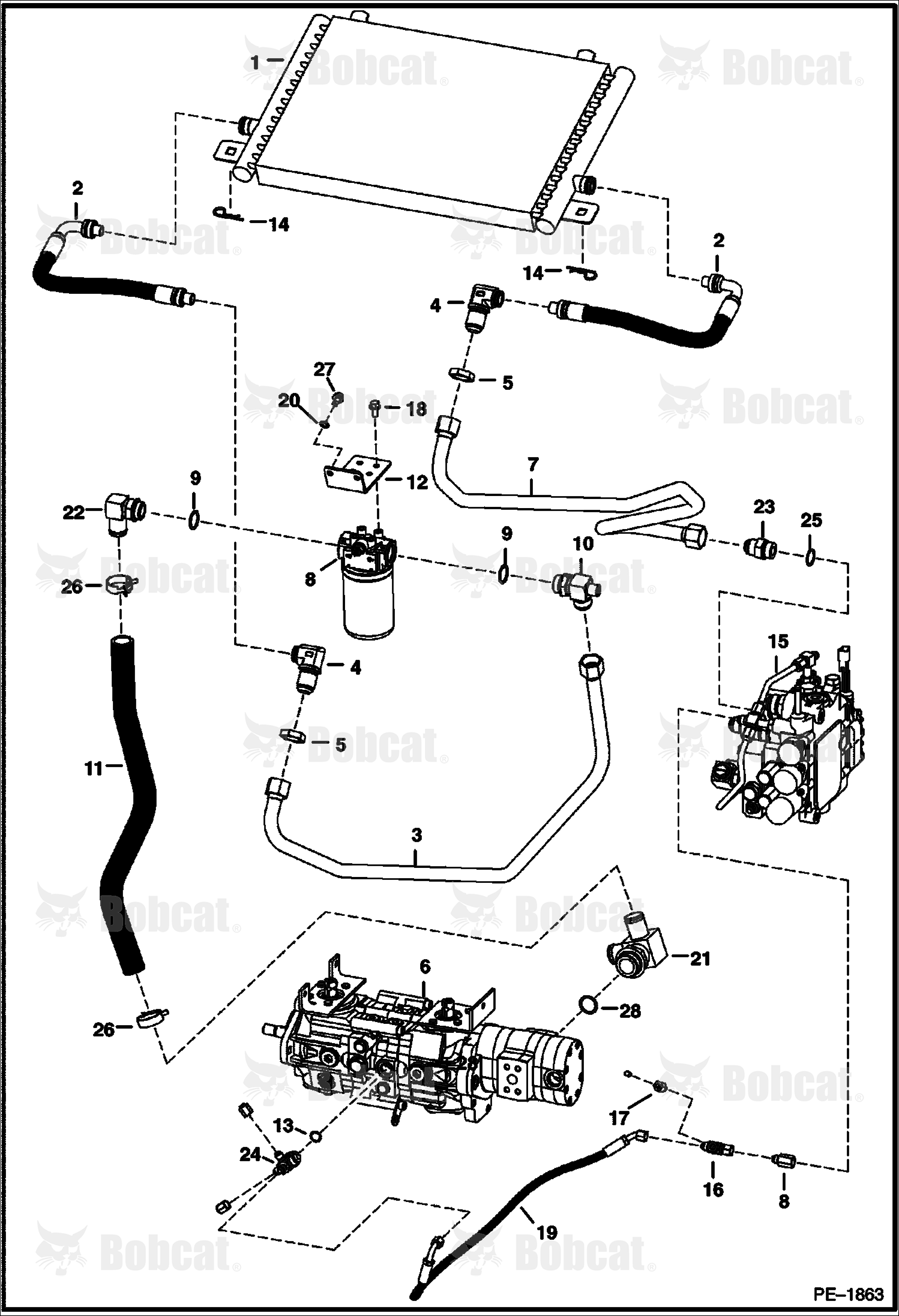 Hydrostatic Circuitry (W/Cooler) (Manual Controls) (ACS)  521313913 & Above, 521411181 & Above, 521512100 & Above, 521611030 & Above, 526011001 - 526015999, 526111001 - 526111999, 525811001 - 525814999, 525911001 - 525911999