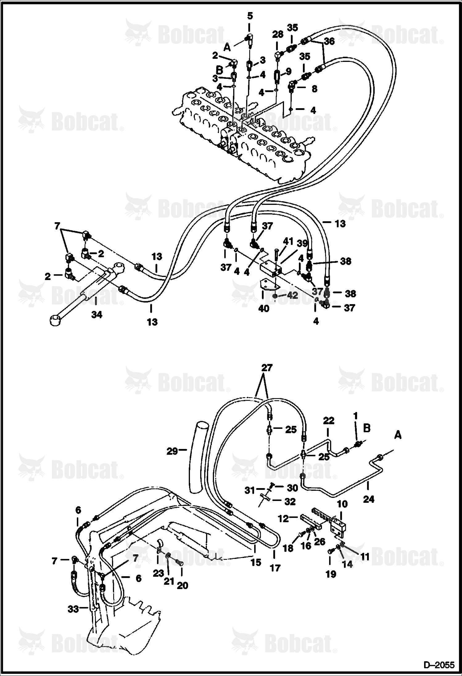 Hydraulic Circuitry (Valve to Bucket & Swing Cylinders) (With Swing Cylinder Lock Valve)