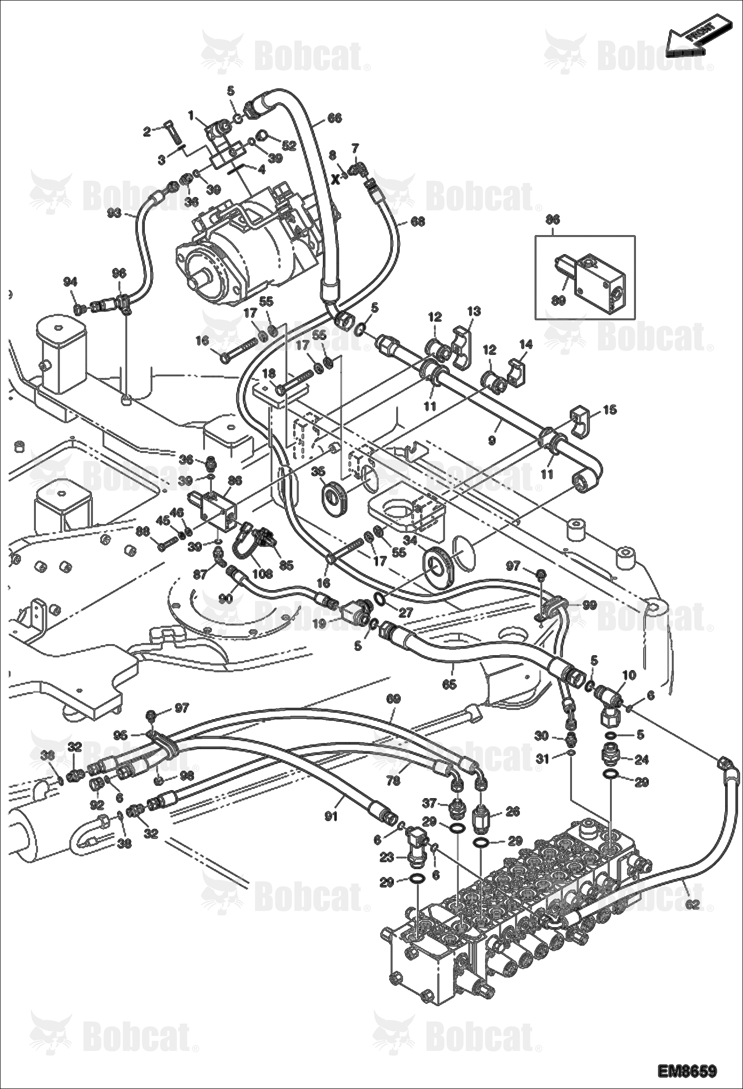 Hydraulic Circuitry (Upper) (Swing Cylinder & Valve)
