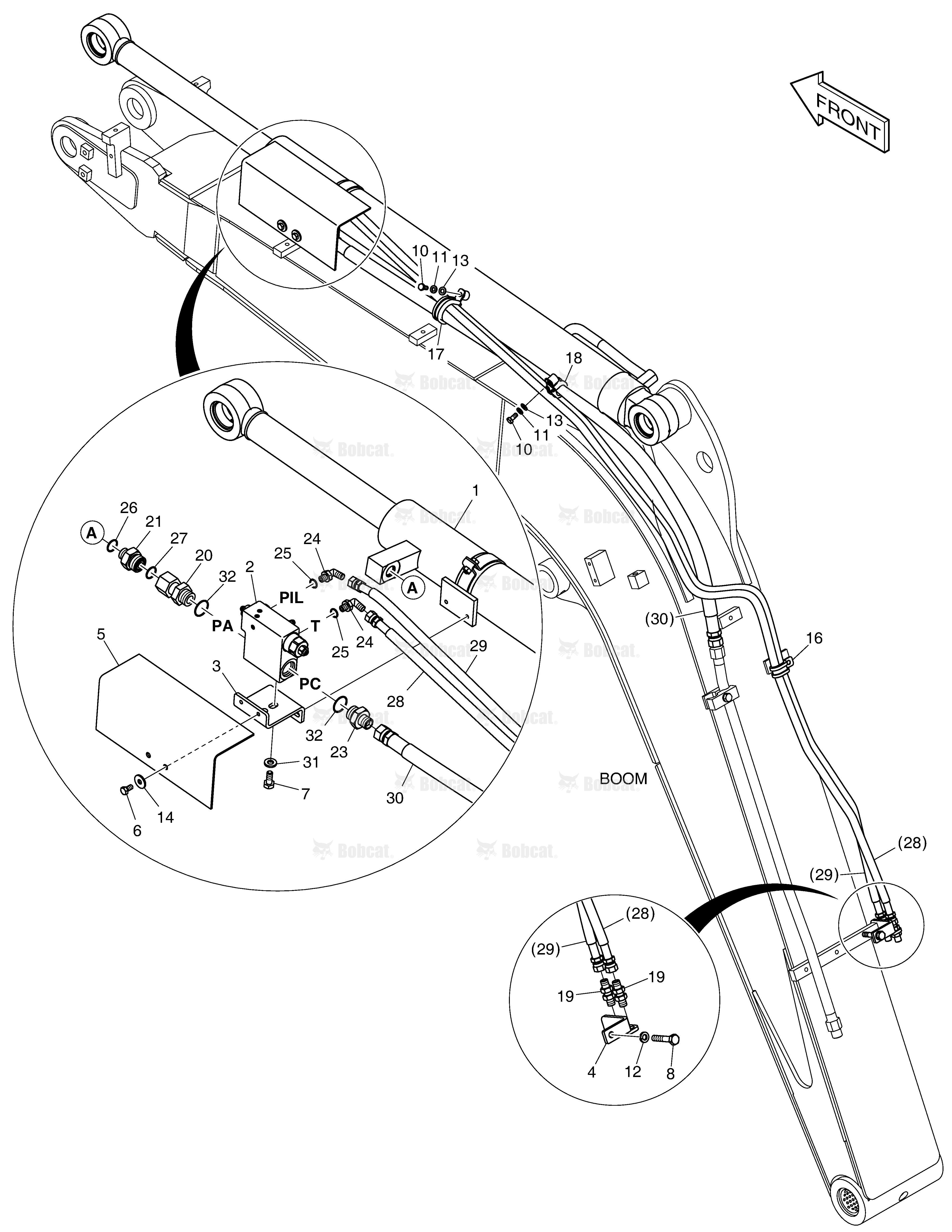 Hydraulic Circuitry (Boom Piping - Arm Lock Valve)