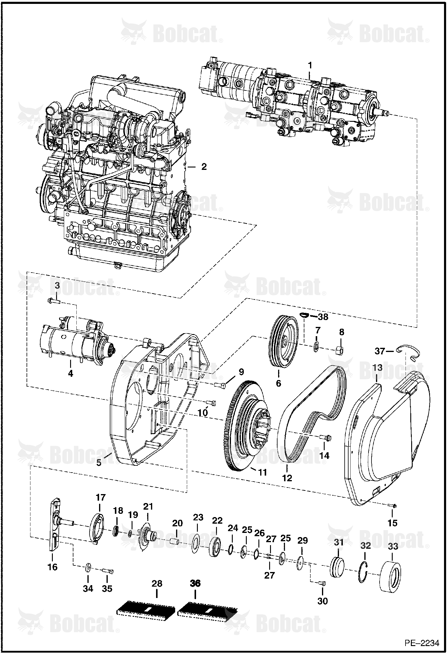 Engine & Attaching Parts (Belt Drive, Hyd.) 424811001 & Above