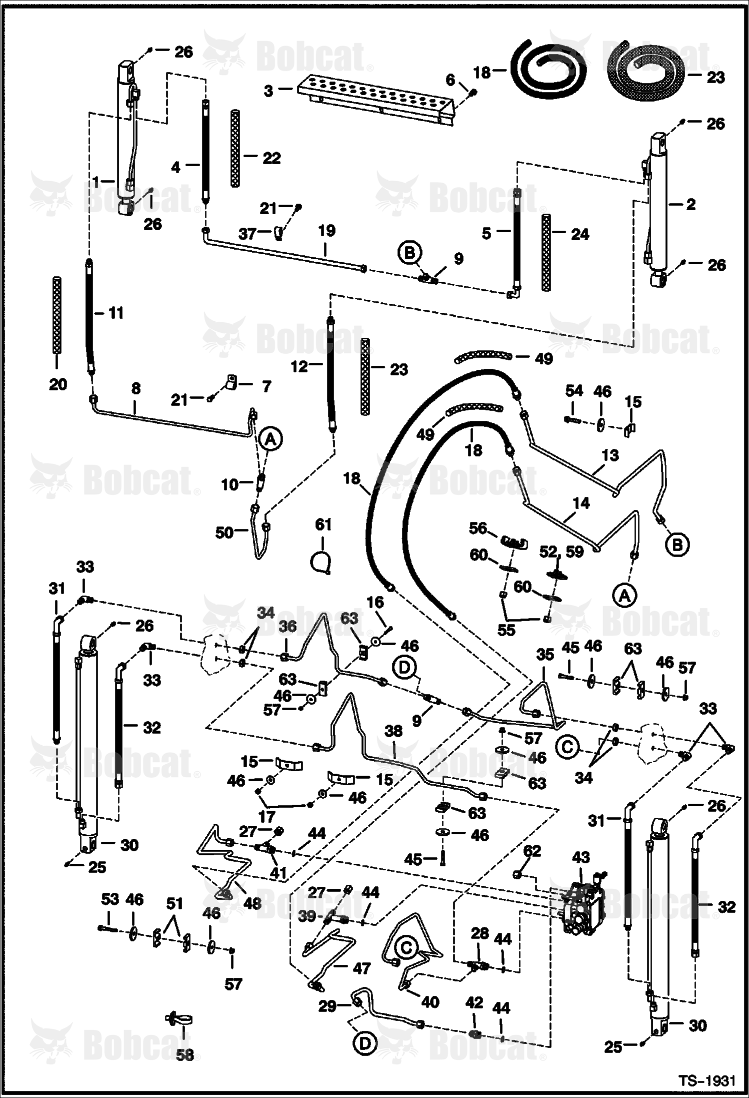 Hydraulic Circuitry (W/O Bucket Positioning Valve) 514147758 & Below, 514241033 & Below, 517912082 & Below