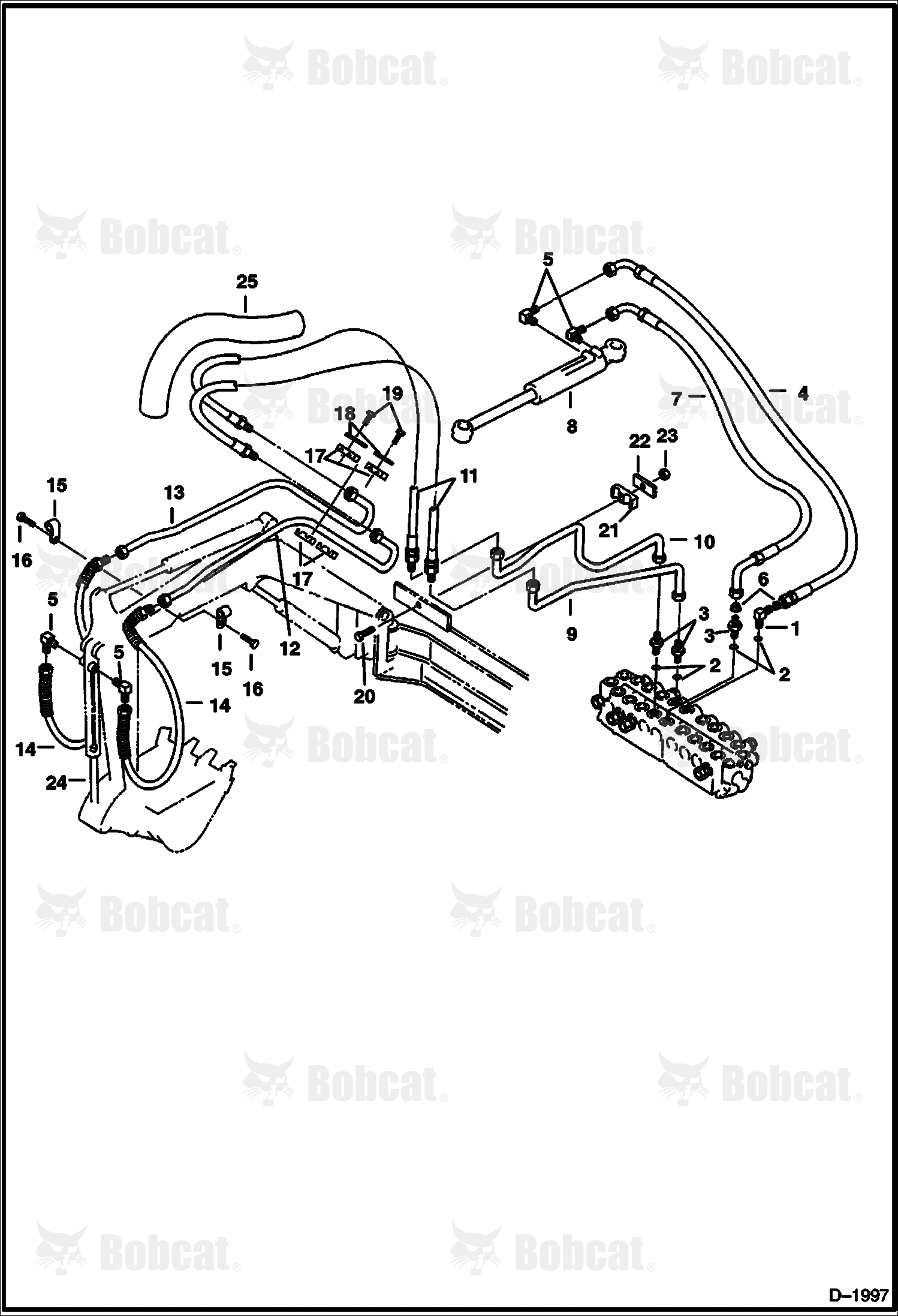Hydraulic Circuitry (Valve to Bucket & Boom Swing - W/O Swing Cylinder Lock Valve)