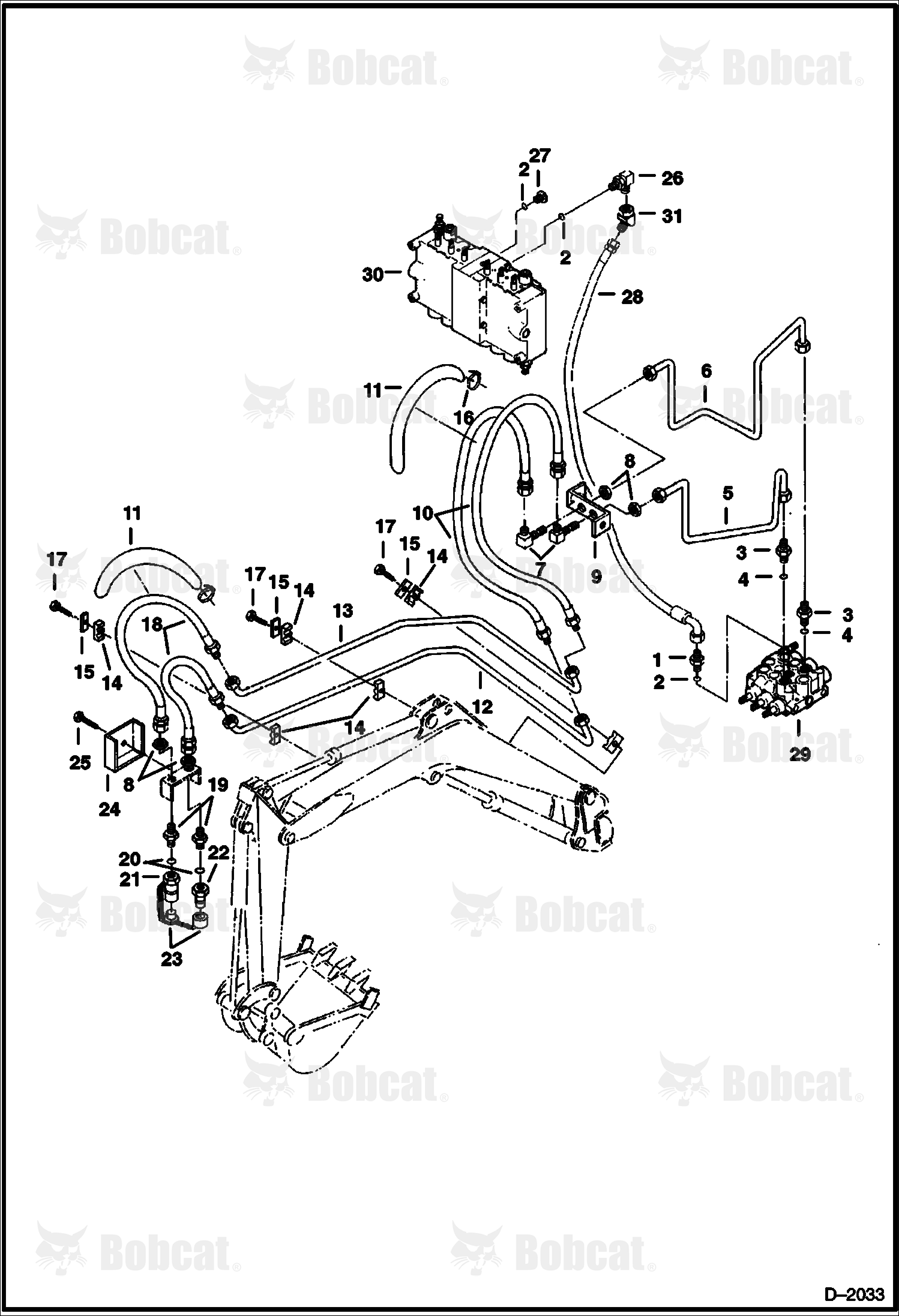 Hydraulic Circuitry (Valve to Auxiliary) (Standard Control Pattern)