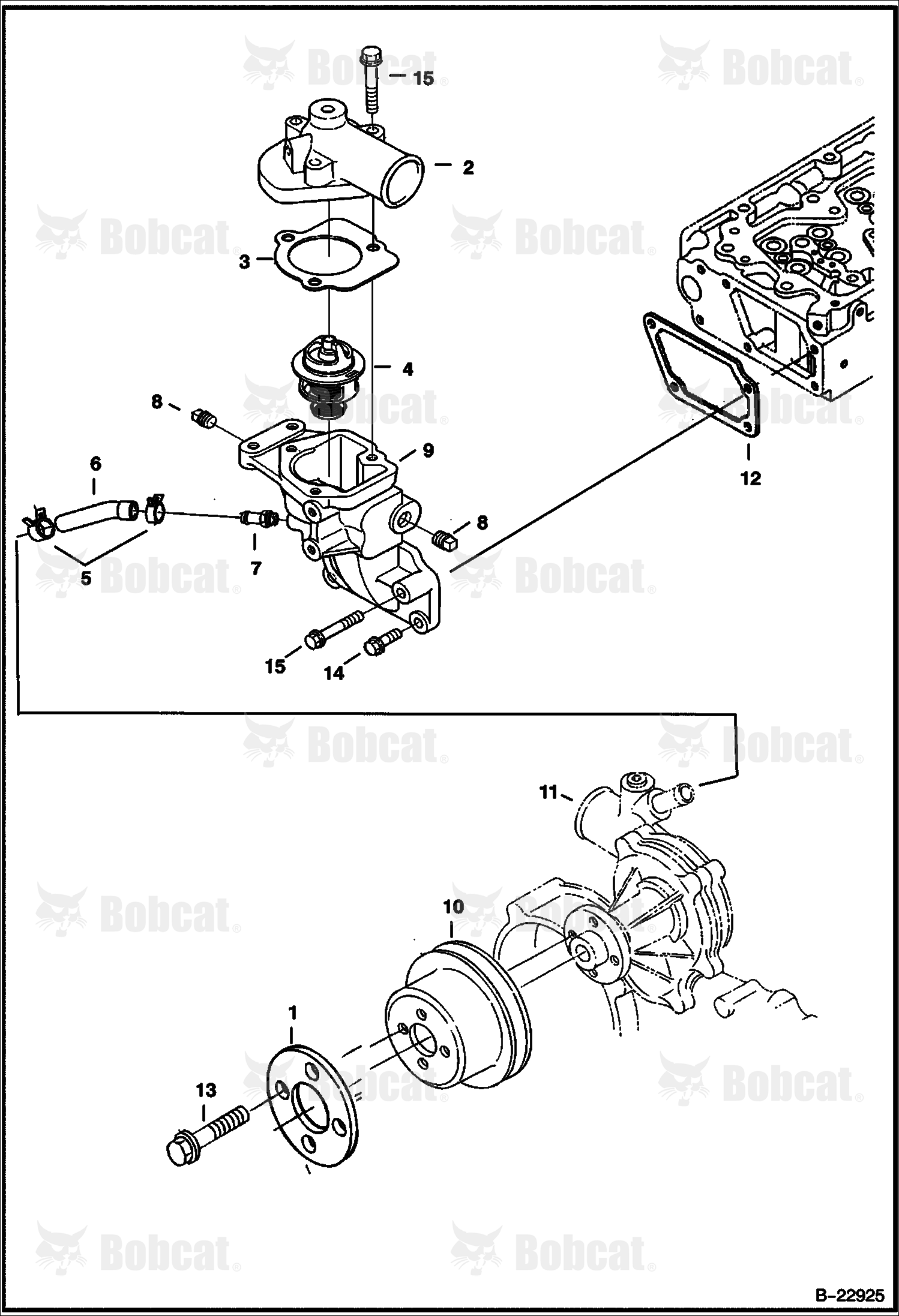Water Flange & Thermostat (V3300 DI T Kubota)