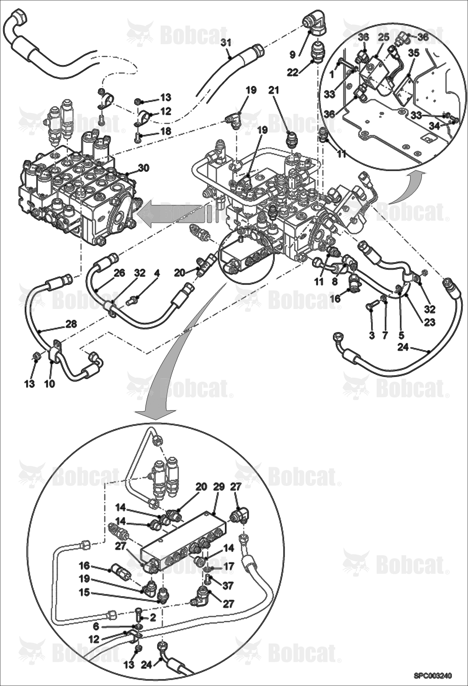 Hydraulic Circuitry (Control Valve)  AC1C11001 - AC1C11238, AC1D11001 - AC1D11999