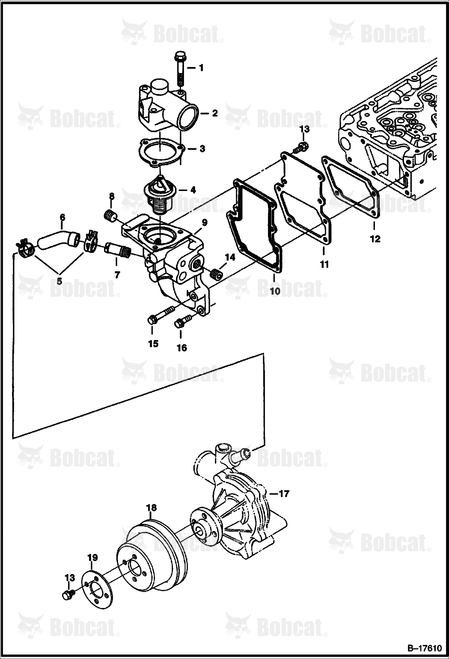 Water Pump & Thermostat (V3300 DI T Kubota) (Tier I)  523411001 & Above, 523511001 & Above