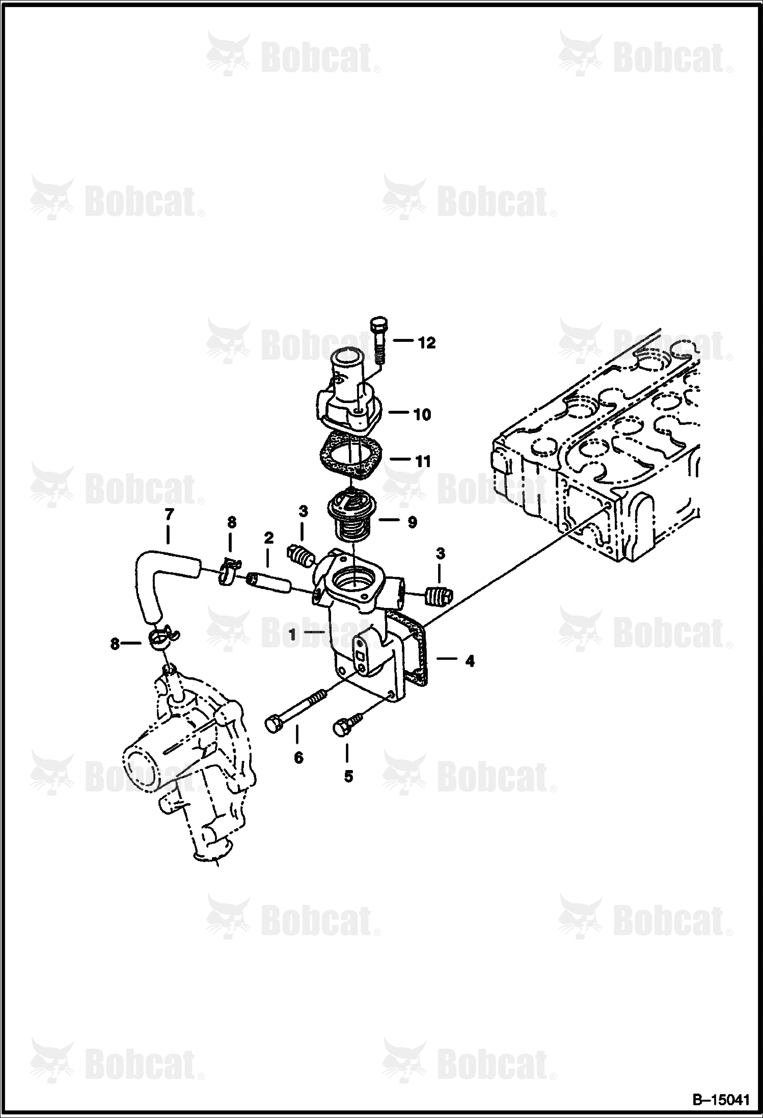 Water Flange & Thermostat Kubota D1105 Tier I 520311001 & Above, 520411001 & Above