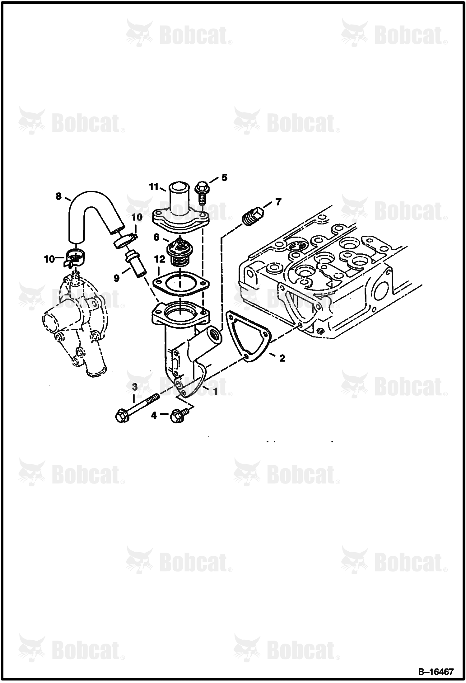 Water Flange & Thermostat (Kubota D722)  515013988 & Above, 515113996 & Above