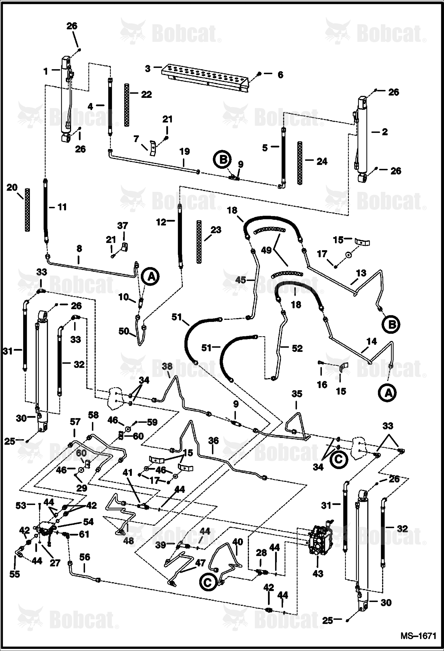 Hydraulic Circuitry (W/Bucket Positioning Valve)  514127006 - 514139999, 514222393 - 514239999