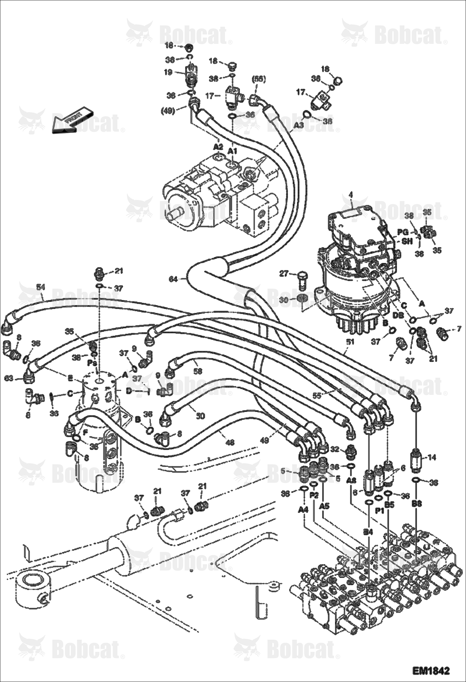 Hydraulic Circuitry (Upper/Travel/Blade) (Slew Motor)